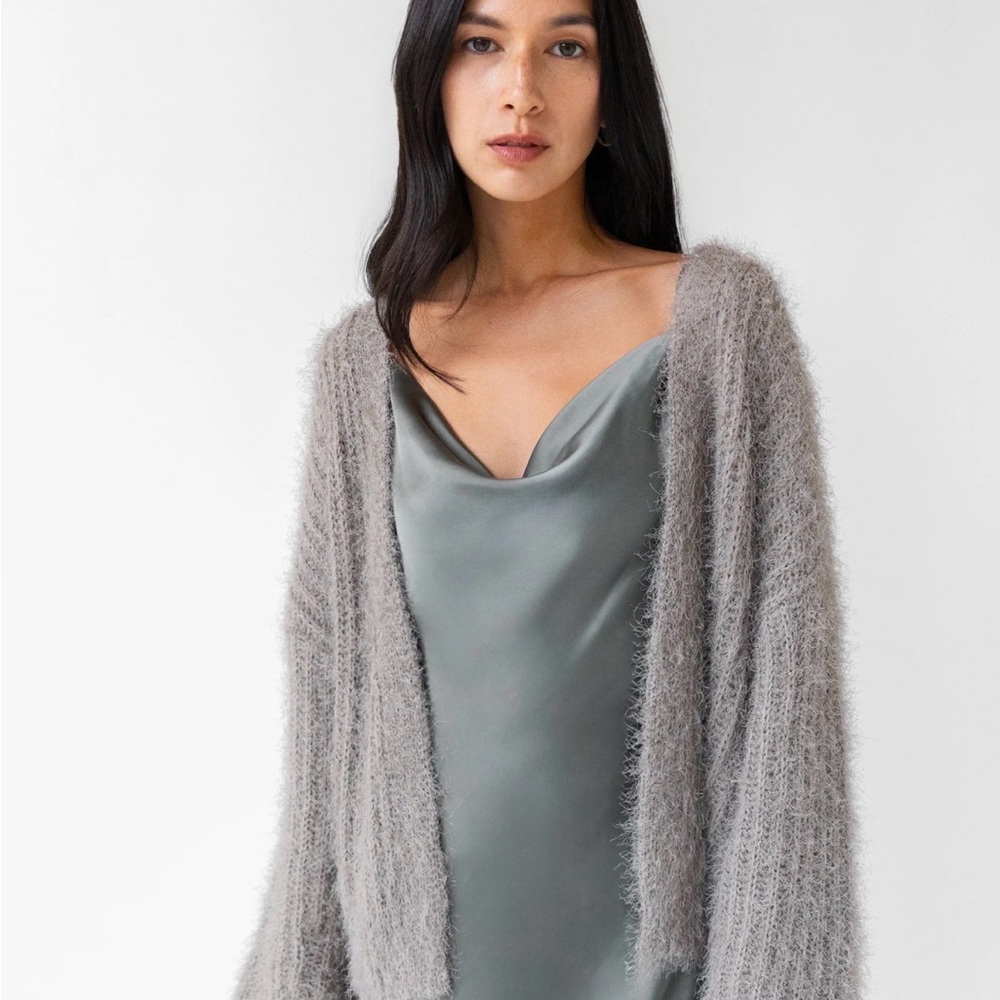 Elegant Gray Open Front Cardigan